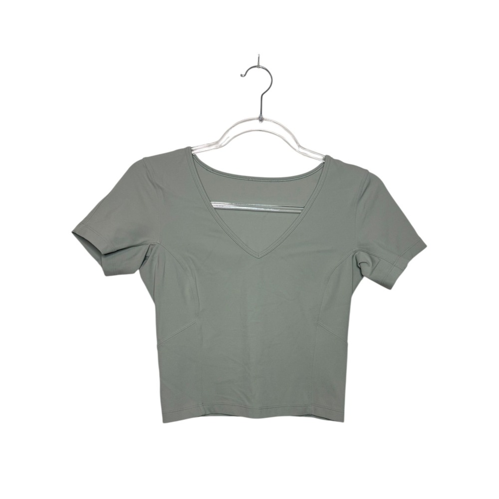 Lululemon Nulu Cropped Slim‎ Yoga Short Sleeve Green Fern V Neck Top Women 4